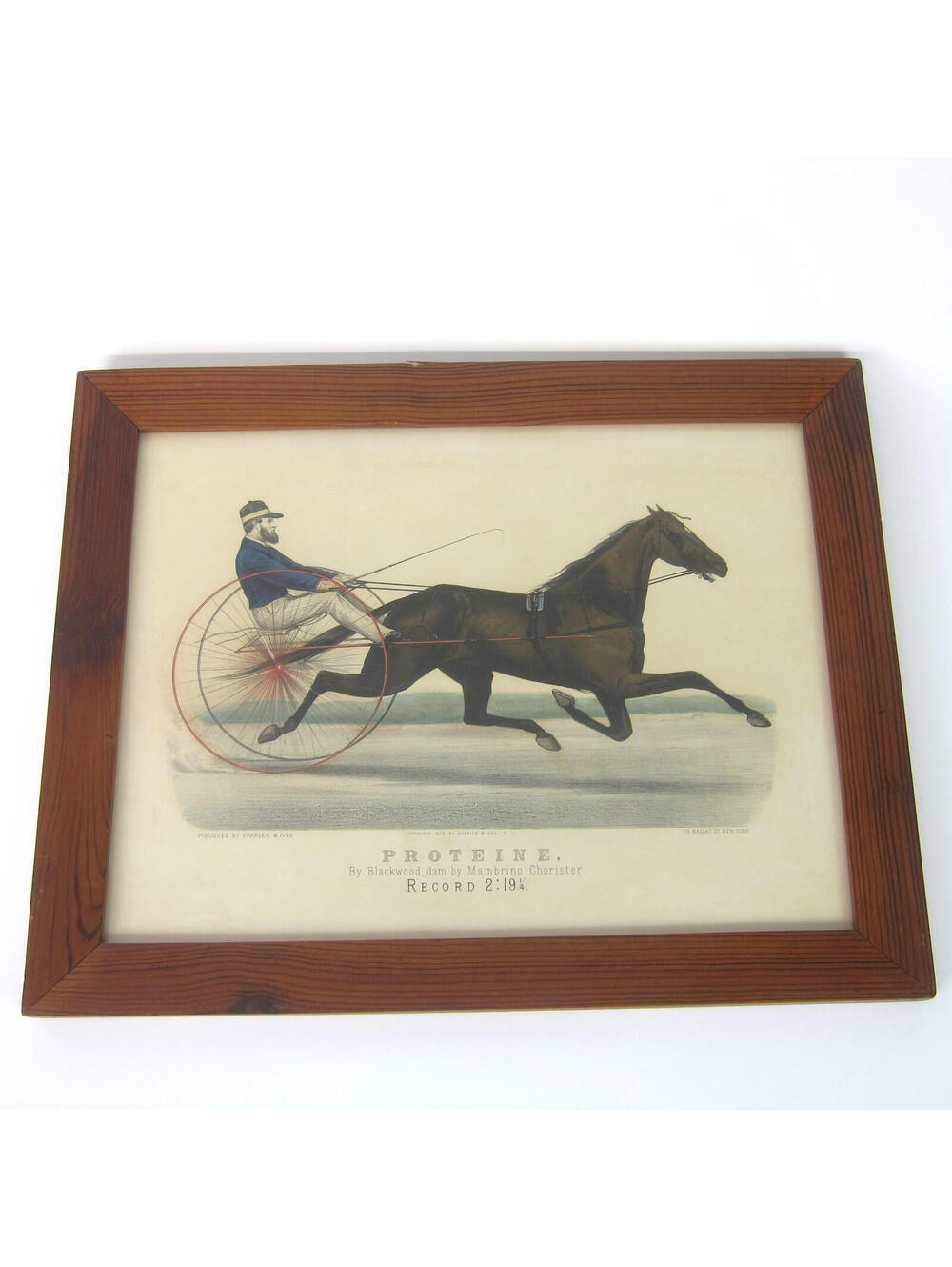 Antique Currier & Ives Hand Colored Litho Print Trotting Horse Proteine 1878